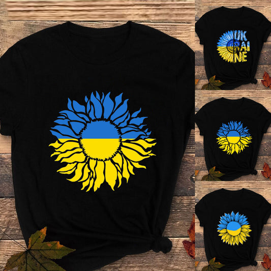 sunflower printing Women Tee Shirt Printed Short Sleeve Ukrainian Flag T Shirt girl blusas Tops female Camisas Casual Blusas