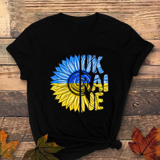 sunflower printing Women Tee Shirt Printed Short Sleeve Ukrainian Flag T Shirt girl blusas Tops female Camisas Casual Blusas