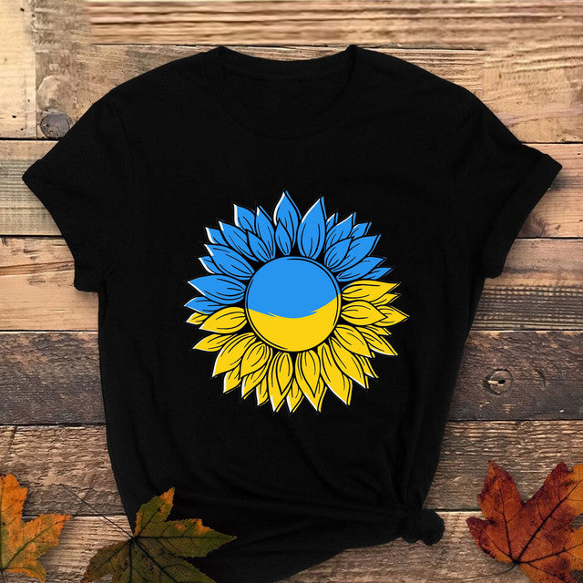 sunflower printing Women Tee Shirt Printed Short Sleeve Ukrainian Flag T Shirt girl blusas Tops female Camisas Casual Blusas