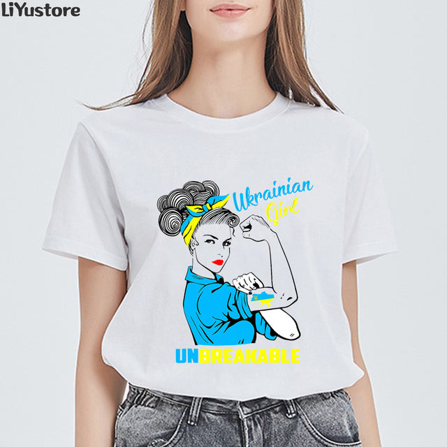 Ukrainian Women Girl Unbreakable Ukrainie Flag T-shirt Summer Women's White T-shirt 2022 New Harajuku Vintage Goddess Costume