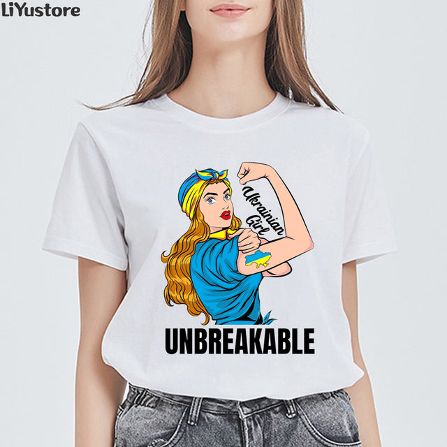 Ukrainian Women Girl Unbreakable Ukrainie Flag T-shirt Summer Women's White T-shirt 2022 New Harajuku Vintage Goddess Costume