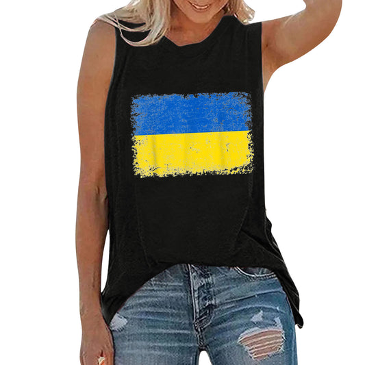 Ukraine flag Women Ukrainian Flag Print Tee Sleeveless Round Neck T Shirt Vest Tee female blusas girl Casual Tank Tops vestir
