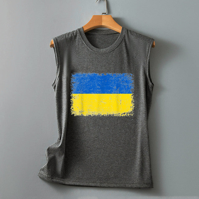 Ukraine flag Women Ukrainian Flag Print Tee Sleeveless Round Neck T Shirt Vest Tee female blusas girl Casual Tank Tops vestir