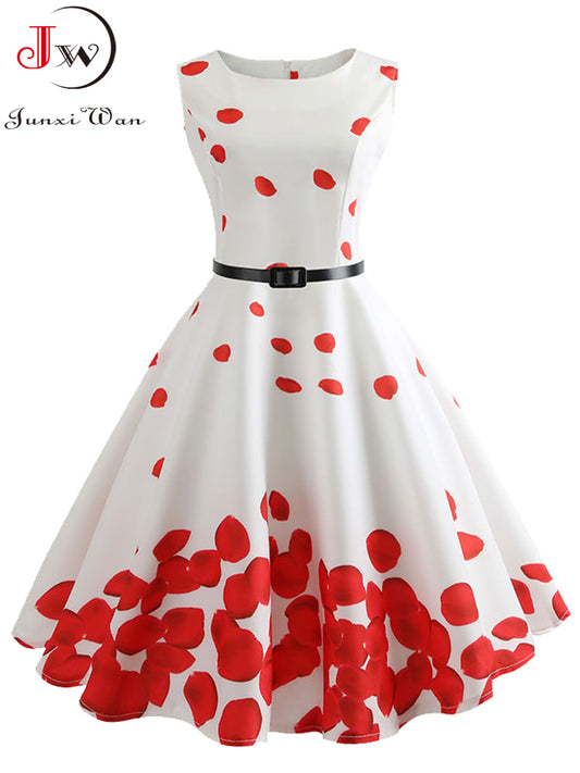 Women Summer Dress Floral Print Retro Vintage 1950s 60s Casual Party Office Robe Rockabilly Dresses Vestido Mujer