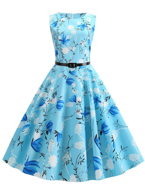 Women Summer Dress Floral Print Retro Vintage 1950s 60s Casual Party Office Robe Rockabilly Dresses Vestido Mujer