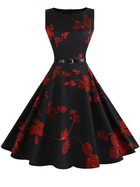 Women Summer Dress Floral Print Retro Vintage 1950s 60s Casual Party Office Robe Rockabilly Dresses Vestido Mujer