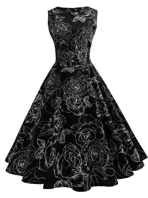 Women Summer Dress Floral Print Retro Vintage 1950s 60s Casual Party Office Robe Rockabilly Dresses Vestido Mujer