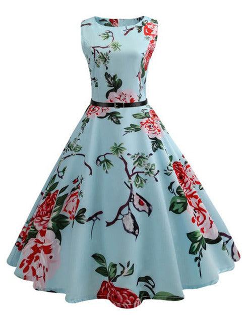 Women Summer Dress Floral Print Retro Vintage 1950s 60s Casual Party Office Robe Rockabilly Dresses Vestido Mujer