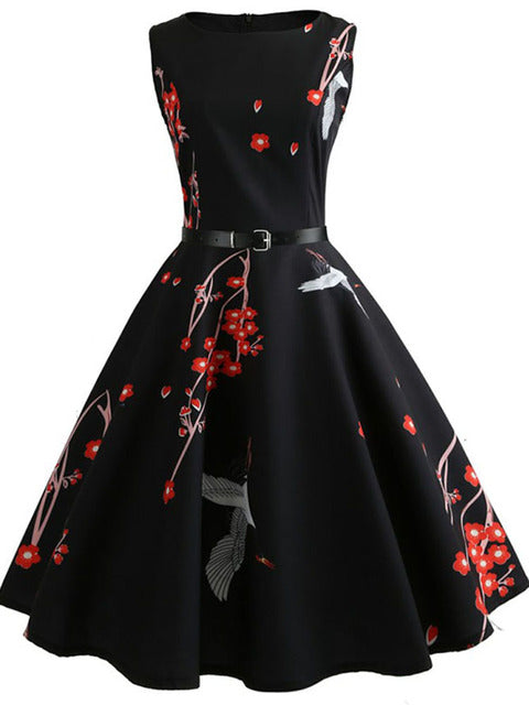 Women Summer Dress Floral Print Retro Vintage 1950s 60s Casual Party Office Robe Rockabilly Dresses Vestido Mujer