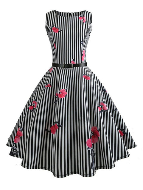 Women Summer Dress Floral Print Retro Vintage 1950s 60s Casual Party Office Robe Rockabilly Dresses Vestido Mujer