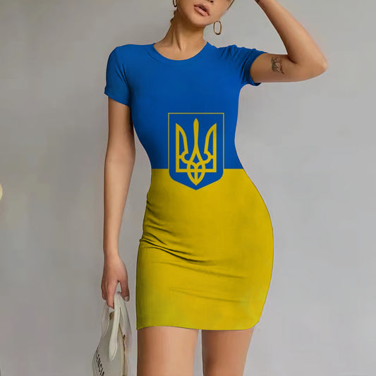 Ukrainian Flag Dress Women Sexy Party Bodysuit Fashion Slim Mini Dress Sexy Nightclub Beach Dress