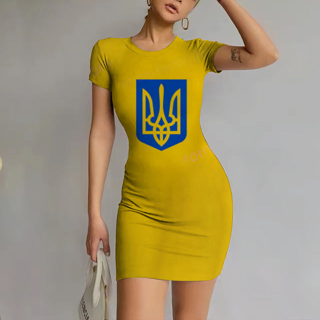 Ukrainian Flag Dress Women Sexy Party Bodysuit Fashion Slim Mini Dress Sexy Nightclub Beach Dress