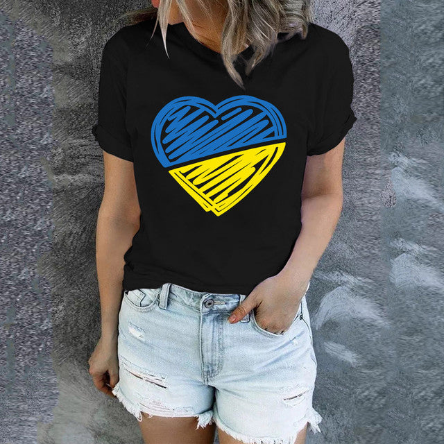 Women Tee Shirt summer Fashion Casual Short Sleeve Ukraine flag Print T Shirt girl Top blusas Streetwear Fashion Blusas o-neck