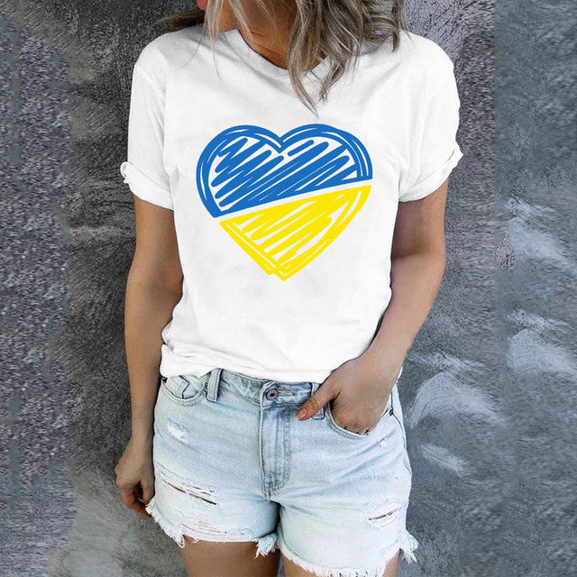Women Tee Shirt summer Fashion Casual Short Sleeve Ukraine flag Print T Shirt girl Top blusas Streetwear Fashion Blusas o-neck
