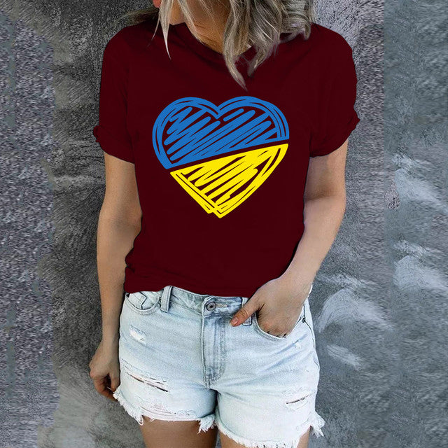 Women Tee Shirt summer Fashion Casual Short Sleeve Ukraine flag Print T Shirt girl Top blusas Streetwear Fashion Blusas o-neck