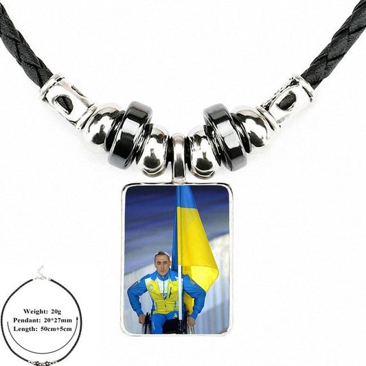 World Cup Ukrainian Flag Ukraine For Girls Handmade Gift Glass Cabochon Anime Jewelry Black Leather Bead Pendant Necklace