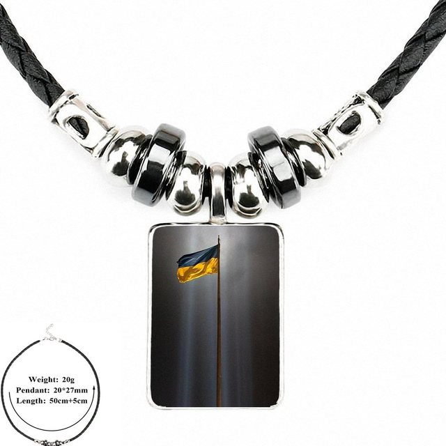 World Cup Ukrainian Flag Ukraine For Girls Handmade Gift Glass Cabochon Anime Jewelry Black Leather Bead Pendant Necklace