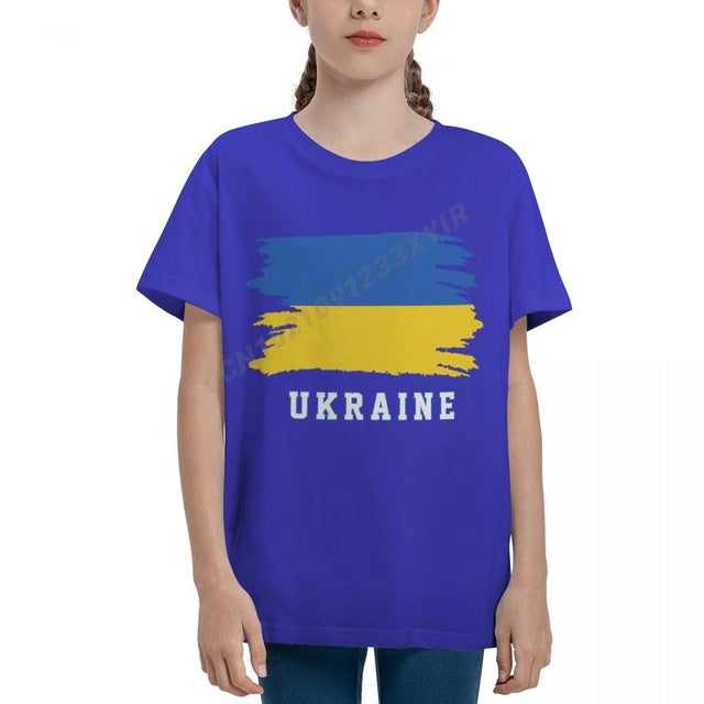 Youth Boy/Girl Ukraine Flag Cool Ukrainians Fans T-shirt Kids tshirt tee 100% Cotton T Shirt o-neck short sleeve Children