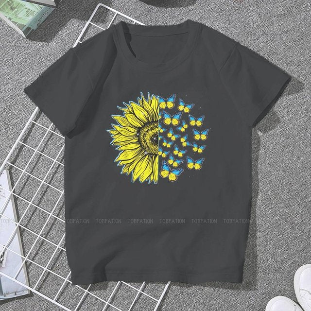 Ukrainian Sunflower Art Women Clothing Graphic Female Tshirts Vintage Graphic Loose Tops Tee Kawaii Girls Streetwear