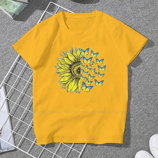 Ukrainian Sunflower Art Women Clothing Graphic Female Tshirts Vintage Graphic Loose Tops Tee Kawaii Girls Streetwear