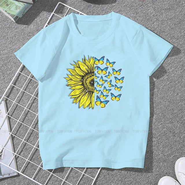 Ukrainian Sunflower Art Women Clothing Graphic Female Tshirts Vintage Graphic Loose Tops Tee Kawaii Girls Streetwear