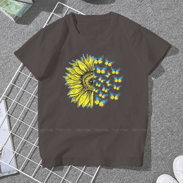 Ukrainian Sunflower Art Women Clothing Graphic Female Tshirts Vintage Graphic Loose Tops Tee Kawaii Girls Streetwear