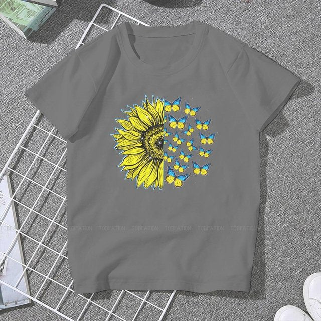 Ukrainian Sunflower Art Women Clothing Graphic Female Tshirts Vintage Graphic Loose Tops Tee Kawaii Girls Streetwear