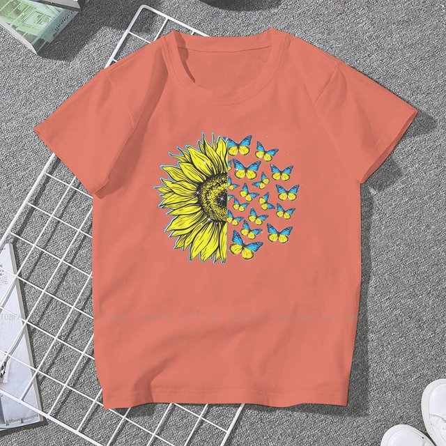 Ukrainian Sunflower Art Women Clothing Graphic Female Tshirts Vintage Graphic Loose Tops Tee Kawaii Girls Streetwear