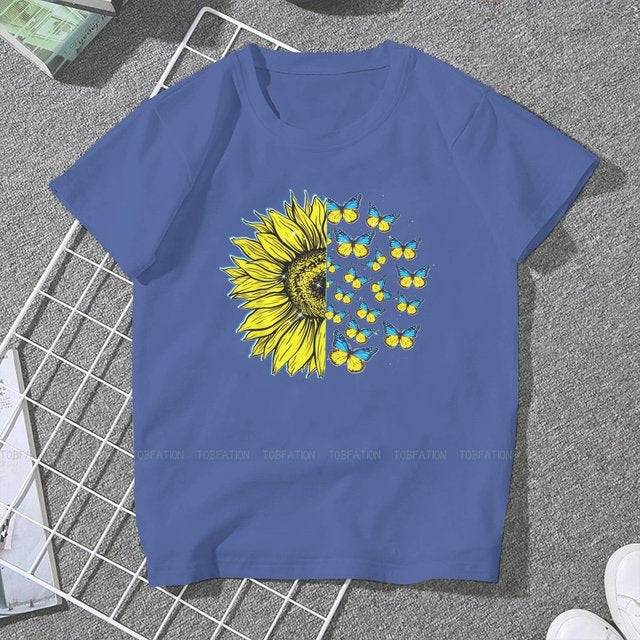 Ukrainian Sunflower Art Women Clothing Graphic Female Tshirts Vintage Graphic Loose Tops Tee Kawaii Girls Streetwear