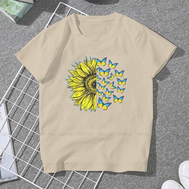 Ukrainian Sunflower Art Women Clothing Graphic Female Tshirts Vintage Graphic Loose Tops Tee Kawaii Girls Streetwear