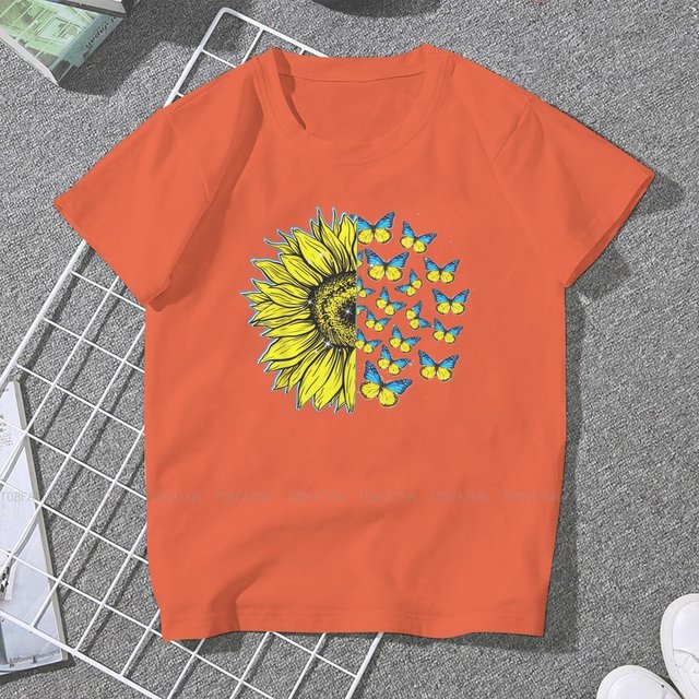 Ukrainian Sunflower Art Women Clothing Graphic Female Tshirts Vintage Graphic Loose Tops Tee Kawaii Girls Streetwear