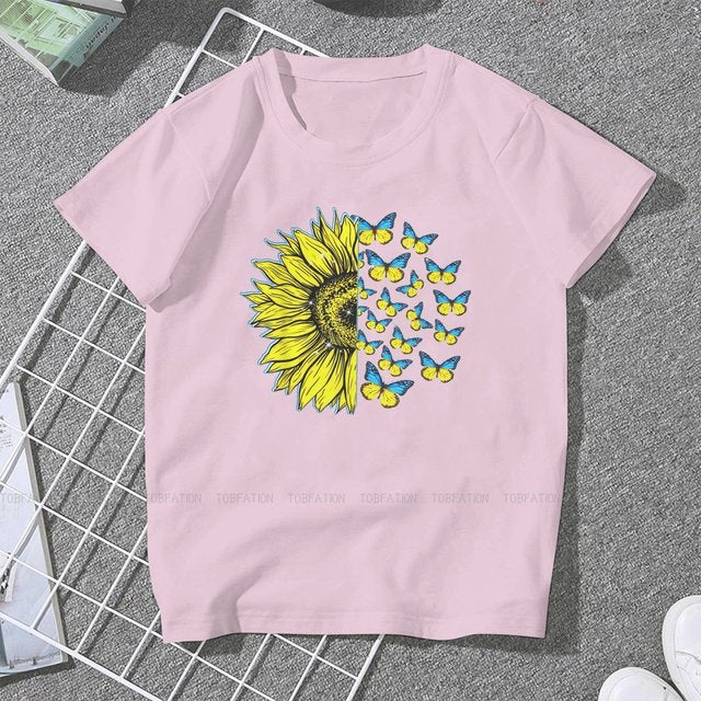 Ukrainian Sunflower Art Women Clothing Graphic Female Tshirts Vintage Graphic Loose Tops Tee Kawaii Girls Streetwear