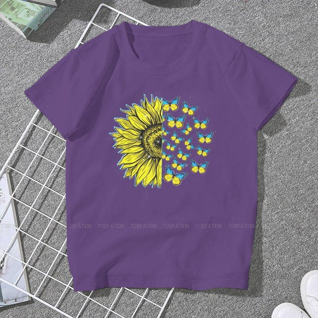 Ukrainian Sunflower Art Women Clothing Graphic Female Tshirts Vintage Graphic Loose Tops Tee Kawaii Girls Streetwear