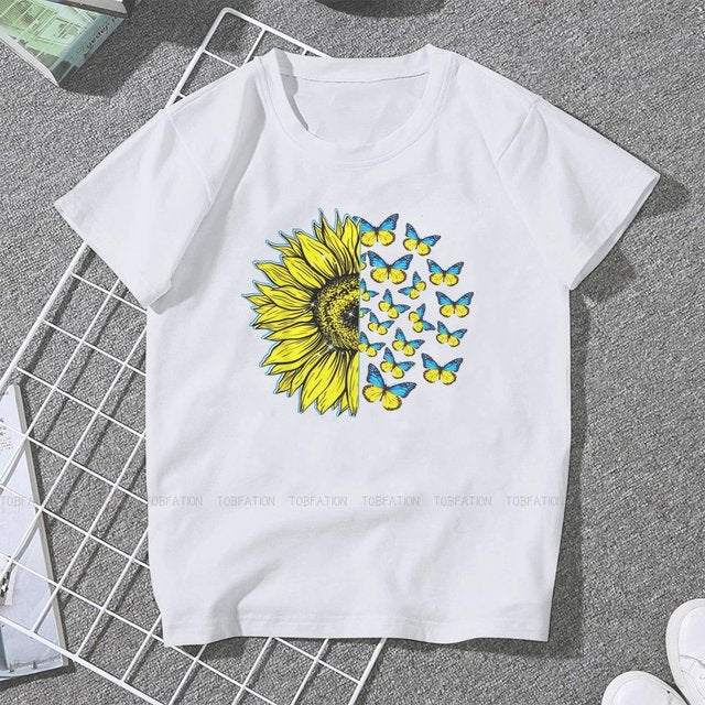 Ukrainian Sunflower Art Women Clothing Graphic Female Tshirts Vintage Graphic Loose Tops Tee Kawaii Girls Streetwear