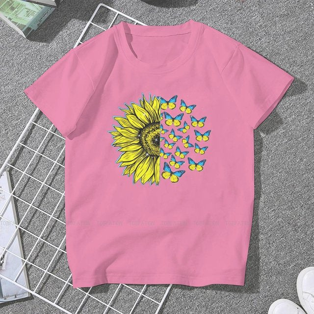 Ukrainian Sunflower Art Women Clothing Graphic Female Tshirts Vintage Graphic Loose Tops Tee Kawaii Girls Streetwear