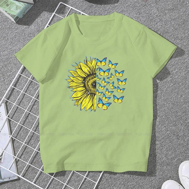 Ukrainian Sunflower Art Women Clothing Graphic Female Tshirts Vintage Graphic Loose Tops Tee Kawaii Girls Streetwear