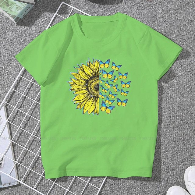 Ukrainian Sunflower Art Women Clothing Graphic Female Tshirts Vintage Graphic Loose Tops Tee Kawaii Girls Streetwear