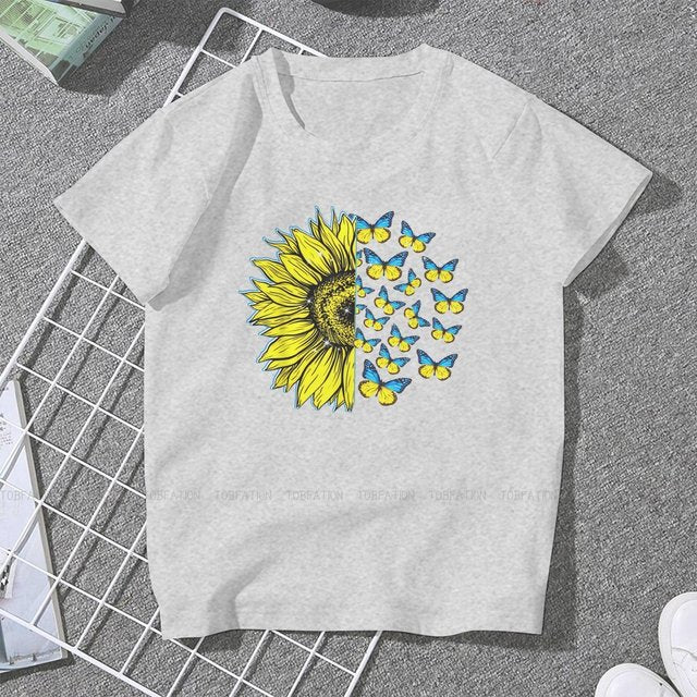 Ukrainian Sunflower Art Women Clothing Graphic Female Tshirts Vintage Graphic Loose Tops Tee Kawaii Girls Streetwear