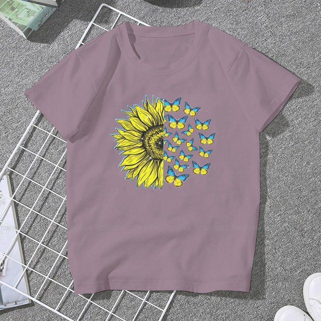 Ukrainian Sunflower Art Women Clothing Graphic Female Tshirts Vintage Graphic Loose Tops Tee Kawaii Girls Streetwear