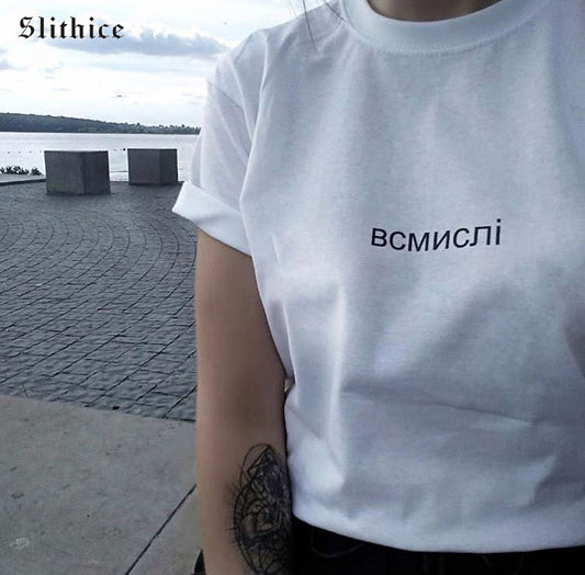 Slithice female T-shirt Top CasualInscription Letter Print women's shirt Cotton Black Red T-shirts for women