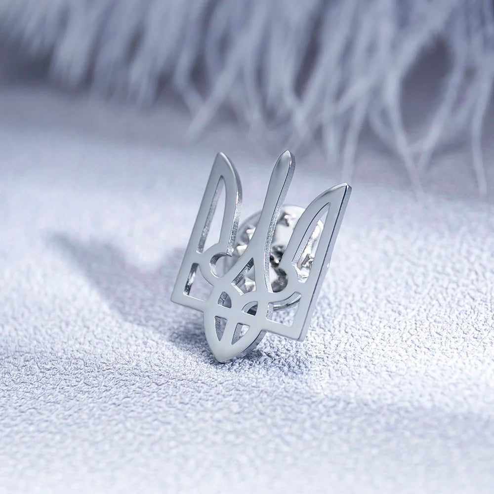 Tangula Classic Ukrainian National Emblem Brooch Stainless Steel Men Ukraine Symbol Badge Pins Jewelry Groom Wedding Accessories