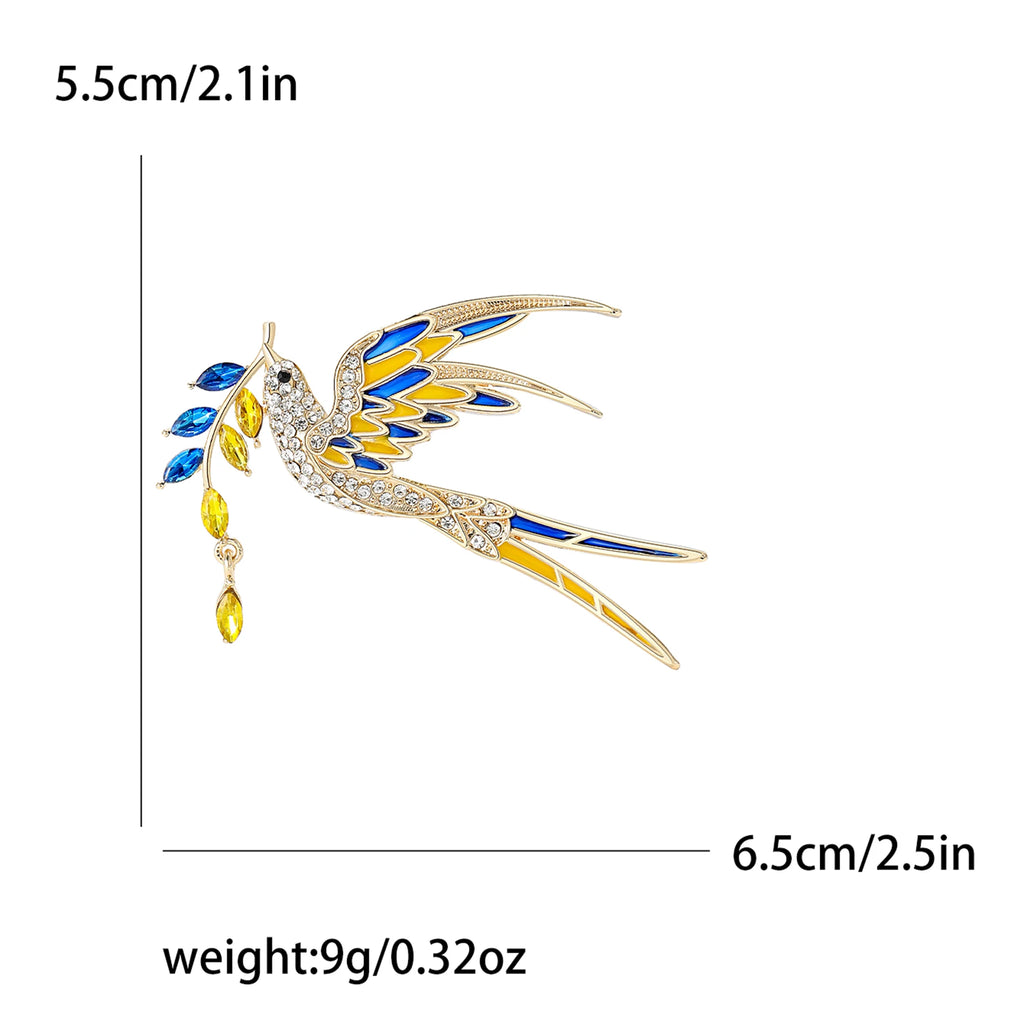 Enamel Peace Dove Brooch for Women Ukraine Rhinestone Ear of Wheat Pin Banquet Party Backpack Gifts Jewelry Accessories