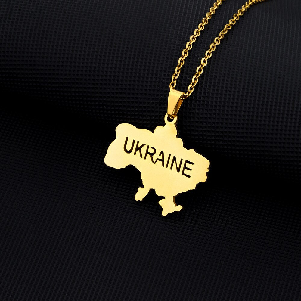 Fashion Outline Ukraine Map Pendant Necklace for Women Girls Stainless Steel Heart Flag Ukrainian Party Jewelry Gifts Dropship