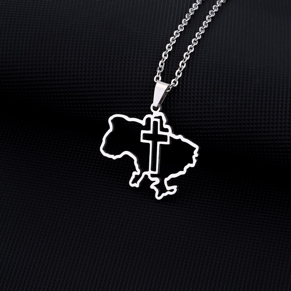 Fashion Outline Ukraine Map Pendant Necklace for Women Girls Stainless Steel Heart Flag Ukrainian Party Jewelry Gifts Dropship