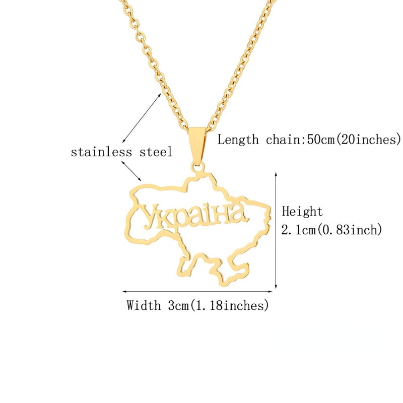 Fashion Outline Ukraine Map Pendant Necklace for Women Girls Stainless Steel Heart Flag Ukrainian Party Jewelry Gifts Dropship