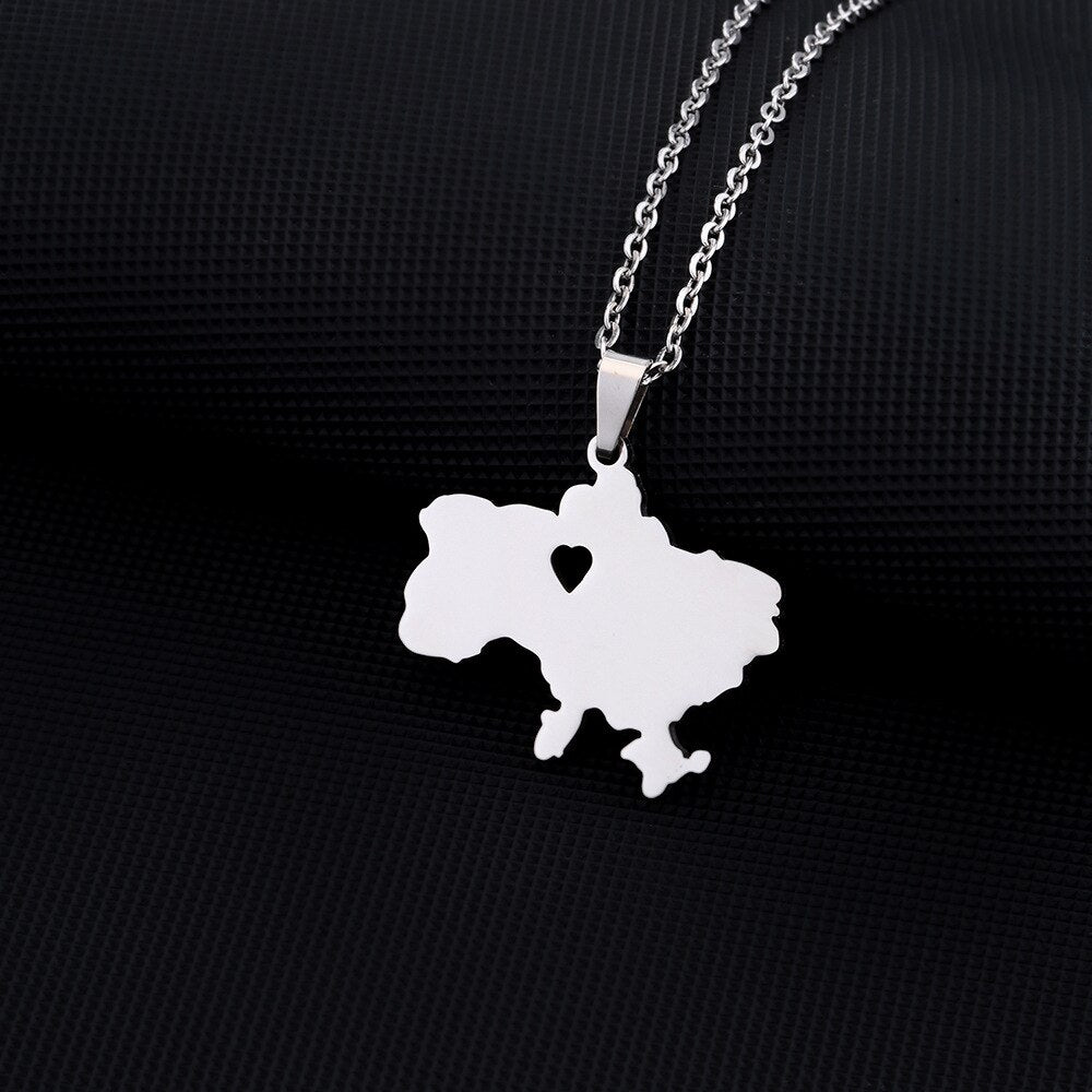 Fashion Outline Ukraine Map Pendant Necklace for Women Girls Stainless Steel Heart Flag Ukrainian Party Jewelry Gifts Dropship