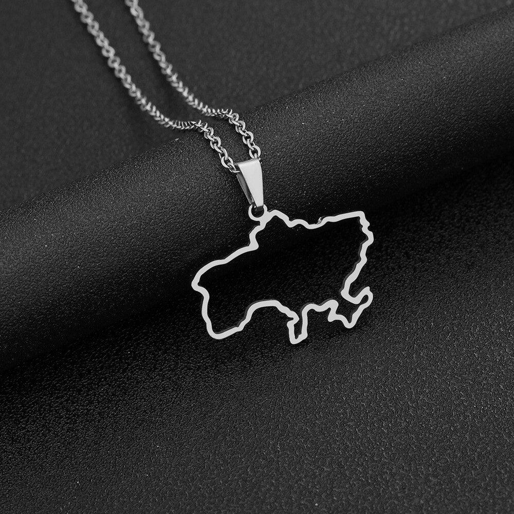 Fashion Outline Ukraine Map Pendant Necklace for Women Girls Stainless Steel Heart Flag Ukrainian Party Jewelry Gifts Dropship
