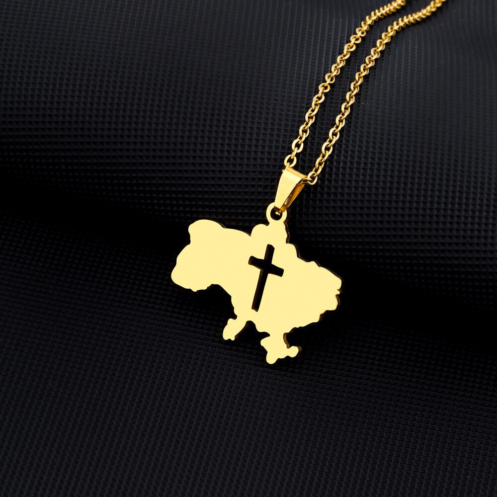 Fashion Outline Ukraine Map Pendant Necklace for Women Girls Stainless Steel Heart Flag Ukrainian Party Jewelry Gifts Dropship