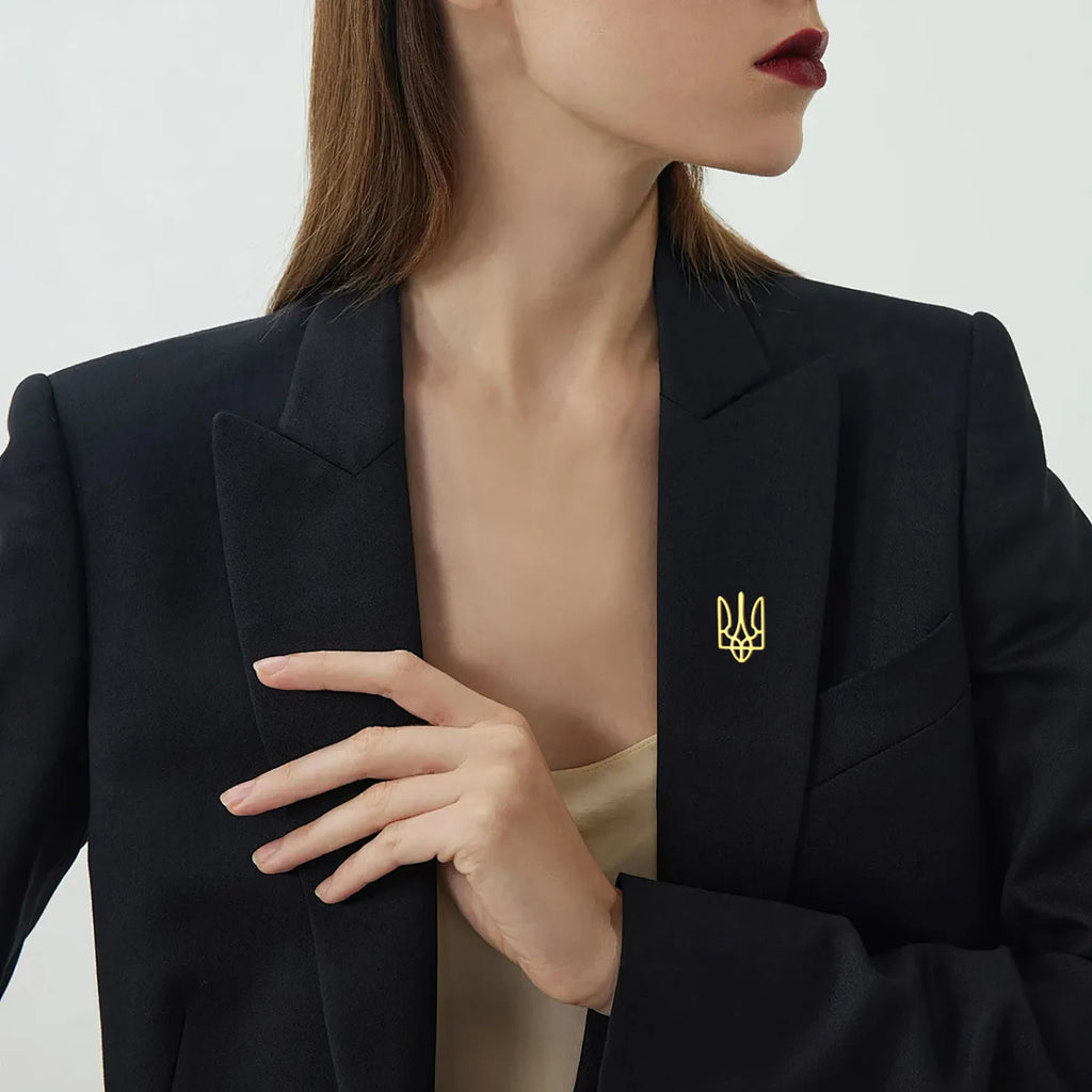 Skyrim Ukraine National Emblem Brooch for Men Women Gold Color Stainless Steel Suit Collar Pins Badge Accessories Wholesale
