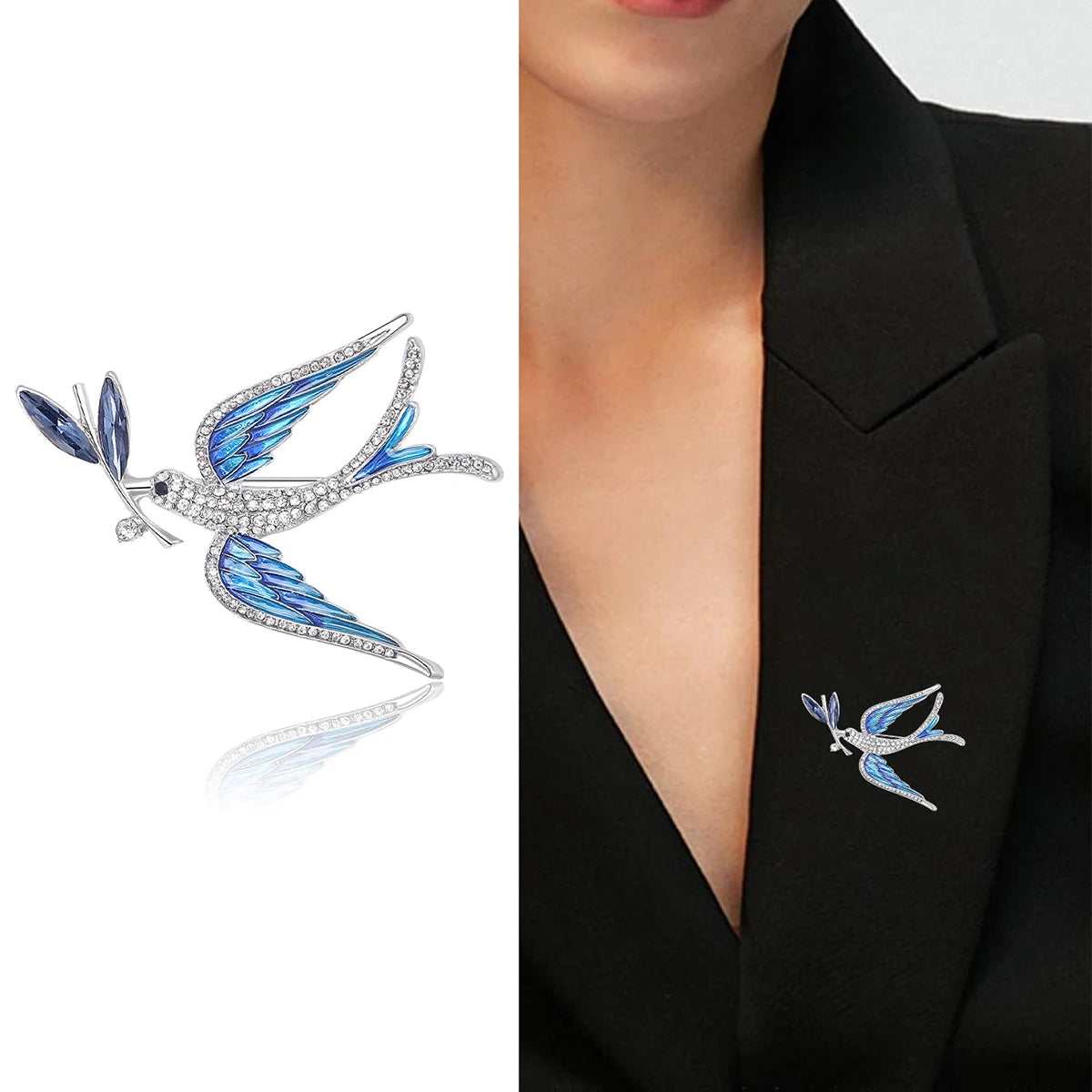 Enamel Peace Dove Brooches for Women Ukraine Rhinestone Ear of Wheat Pins Office Party Friend Gifts Jewelry Accessories